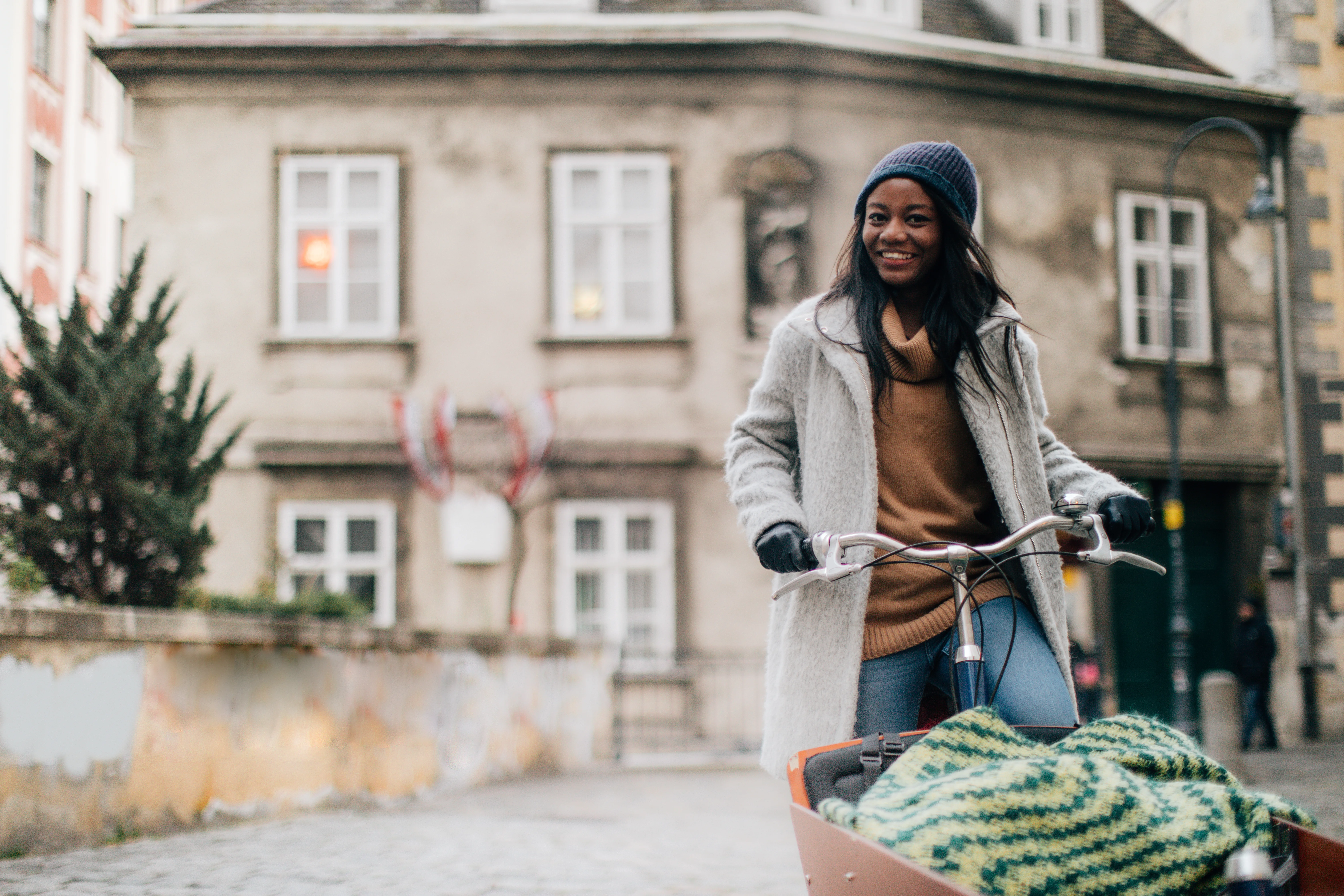 a woman riding a bicycle